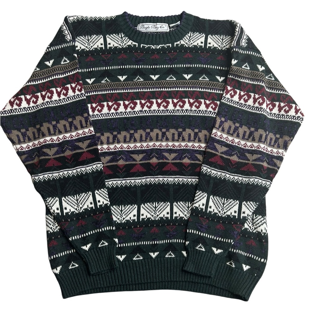 Vintage Bugle Boy Co.‎ Knit Sweater Fair Isle 90s Made in Hong Kong Size Large